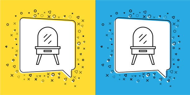 设置线梳妆台图标孤立在黄色上图片下载