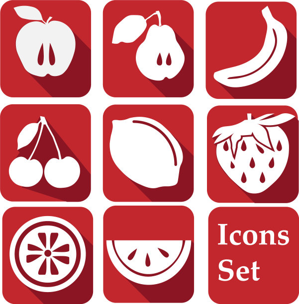 水果图标设置苹果，梨，香蕉，樱桃图片下载