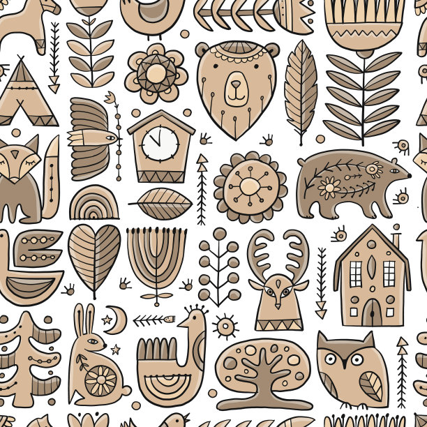 北欧装饰森林动物民俗背景图片下载
