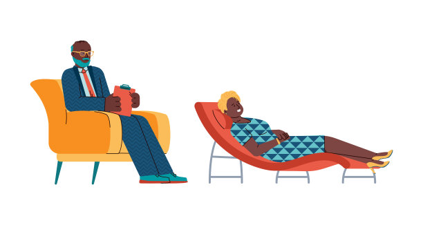 心理咨询与黑人，卡通矢量插图孤立。图片下载