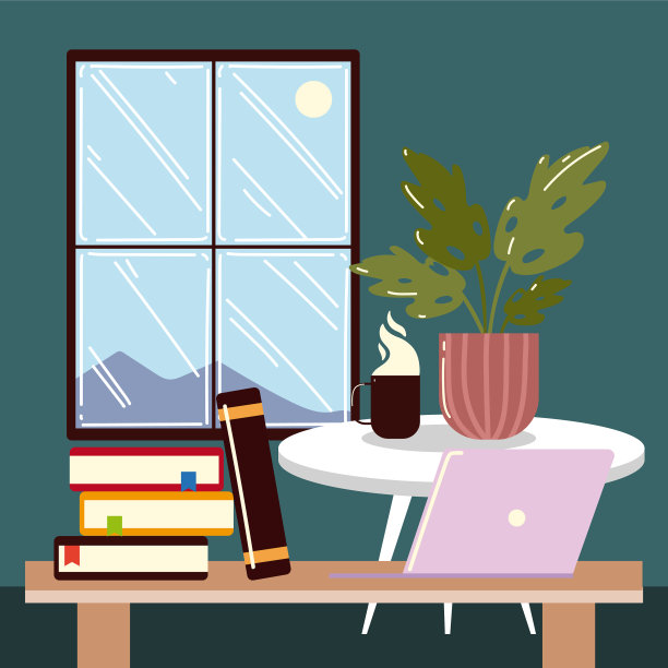 工作到家庭办公，书桌，笔记本电脑，书籍，咖啡杯图片下载