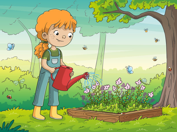 女孩浇花图片下载