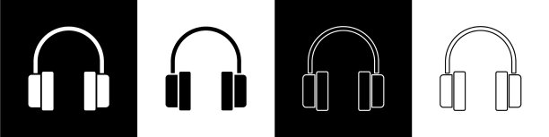 设置耳机图标隔离在黑色和白色图片下载