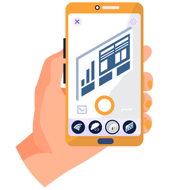 人类手握黄色智能手机着陆图片下载