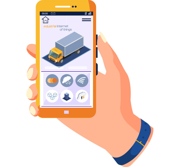 人类手持电话与卡车和工业图片下载