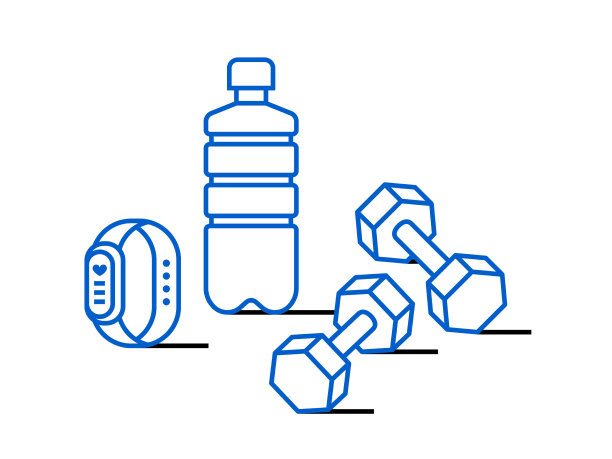 运动水瓶哑铃和健身手环图片下载