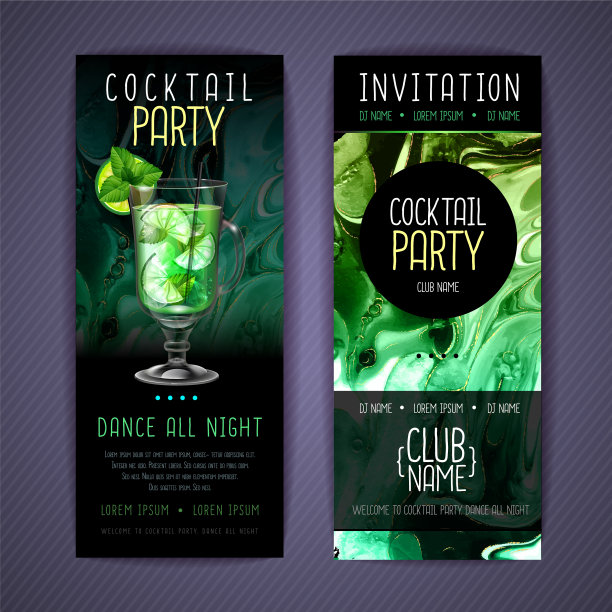 鸡尾酒菜单设计采用酒精墨质感图片下载