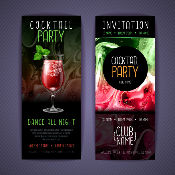 鸡尾酒菜单设计采用酒精墨质感图片下载
