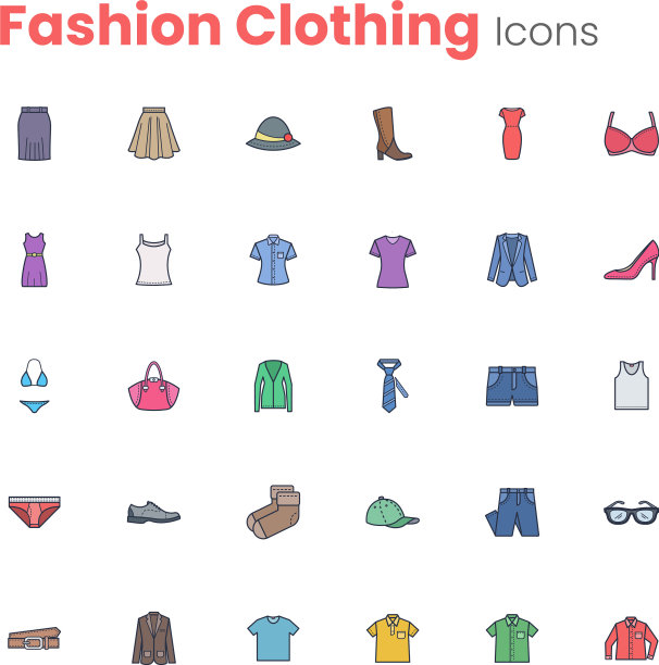 时尚服装和配件图标集图片下载