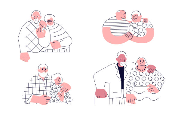 手画的卡通祖父母互相抱着图片下载