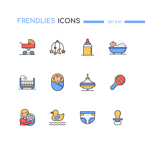 儿童-现代线条设计风格图标集图片下载