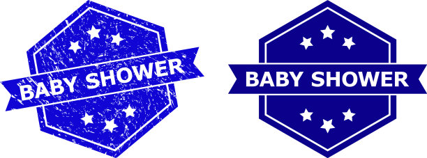 六角形婴儿淋浴邮票印章与刮花图片下载