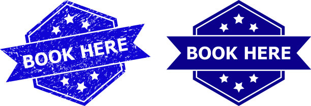 六角形的书在这里印章印章与grunged风格图片下载