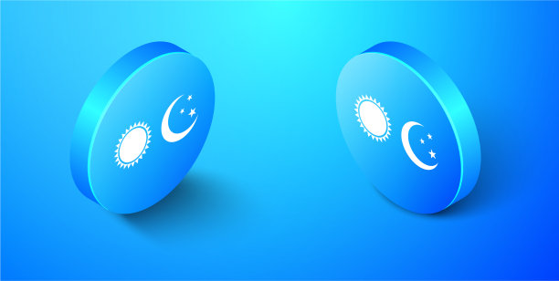 等距的太阳和月亮图标孤立在蓝色图片下载