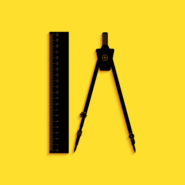 黑色标尺和绘图罗盘图标隔离图片下载