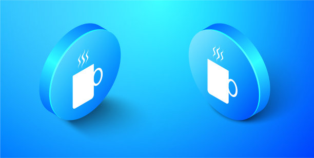 等距咖啡杯平面图标孤立在蓝色图片下载