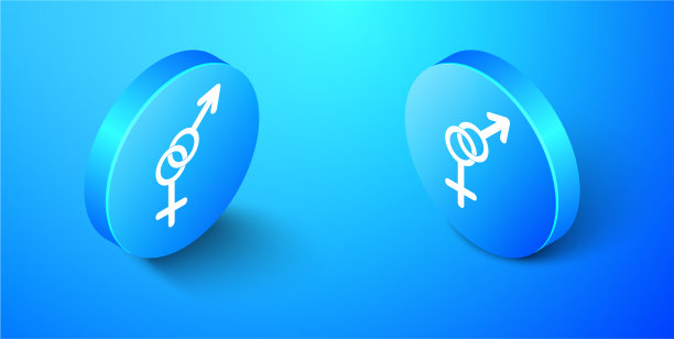 等距性别图标孤立在蓝色背景图片下载