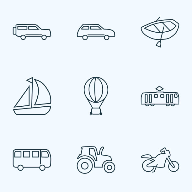 交通图标线风格设置与城市轿车巴士图片下载