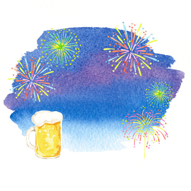 啤酒杯水彩插图。夏天的图片说明图片下载