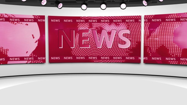 电视演播室。新闻的房间。Blye和红色背景。一般和特写镜头。新闻工作室。演播室背景。编辑部bakground。任何绿色屏幕或色度键视频制作的完美背景。循环。3 d渲染图片下载