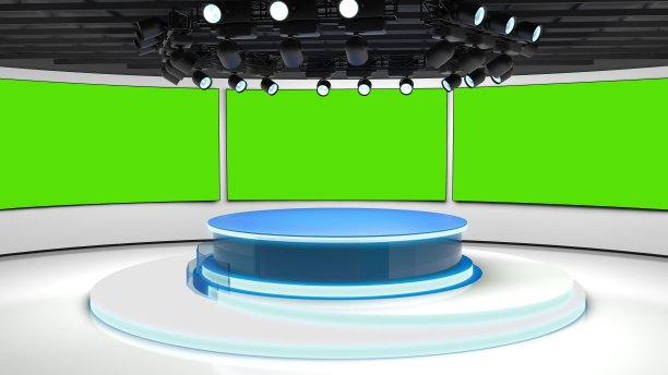 电视演播室。新闻的房间。Blye和红色背景。一般和特写镜头。新闻工作室。演播室背景。编辑部bakground。任何绿色屏幕或色度键视频制作的完美背景。循环。3 d渲染图片下载