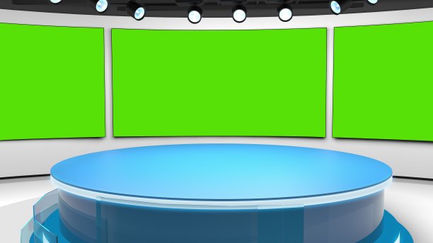 电视演播室。新闻的房间。Blye和红色背景。一般和特写镜头。新闻工作室。演播室背景。编辑部bakground。任何绿色屏幕或色度键视频制作的完美背景。循环。3 d渲染图片下载