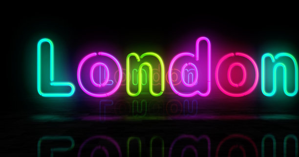 伦敦标志霓虹灯3d插图图片下载