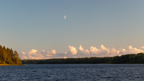 日落时湖面上的景色很美图片下载