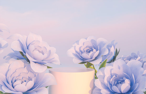 自然之美领奖台背景产品展示与蓝色玫瑰花。图片下载