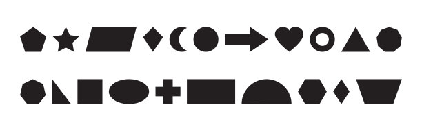 基本几何形状的孩子，黑色可爱的矢量图标，卡通人物。教育和儿童游戏插图图片下载