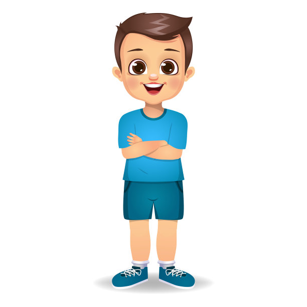 男孩站着，双手交叉着向量图片下载