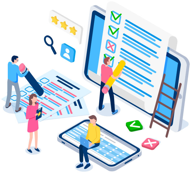 学生们用铅笔填写问卷。人们用科技来学习。在线考试的概念图片下载