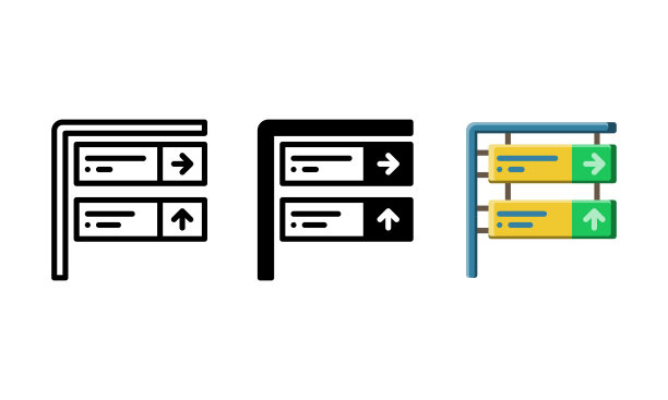 由指示牌和箭头表示的旅行方向图标图片下载
