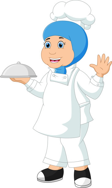 卡通女厨师端着食物托盘图片下载
