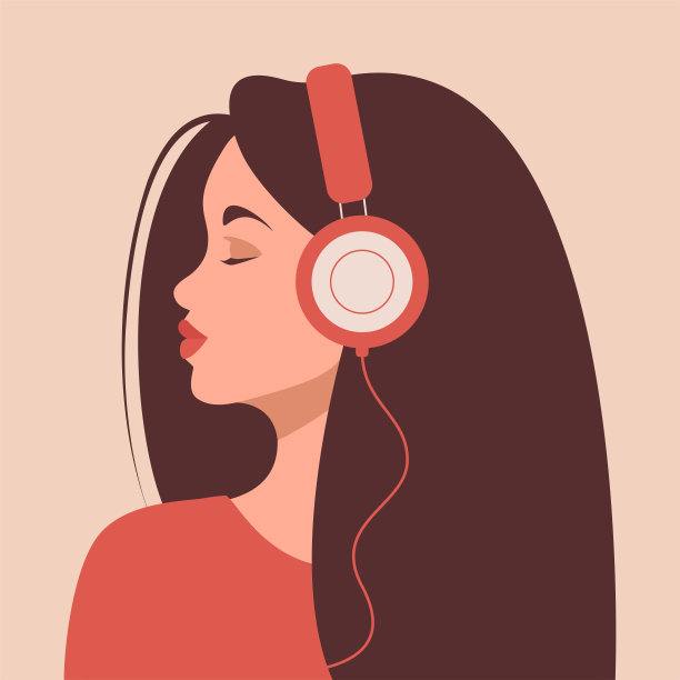 女孩戴着大耳机听音乐图片下载