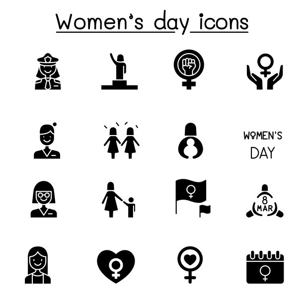 女性、女性、女权主义者、妇女节图标集矢量插画平面设计图片下载
