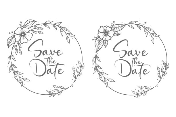 奢华和极简主义手绘婚礼徽章框架与鲜花的树枝图片下载