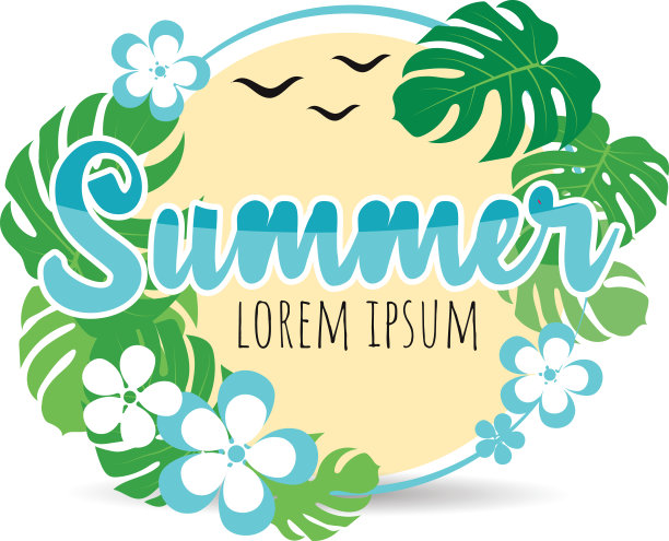 热带树叶夏季圆形横幅海报设计矢量图片下载