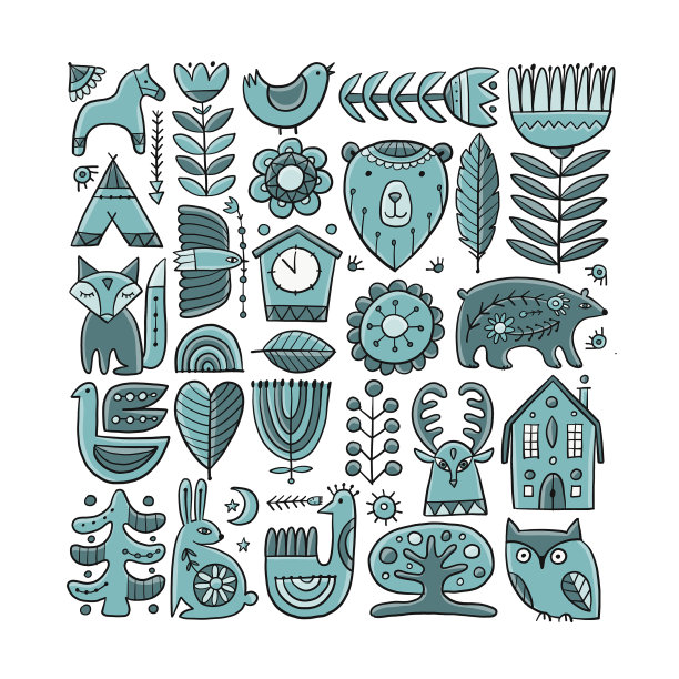 卡片设计用北欧装饰森林动物图片下载