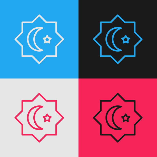 波普艺术风格的伊斯兰八角星装饰图标，彩色背景。矢量图图片下载