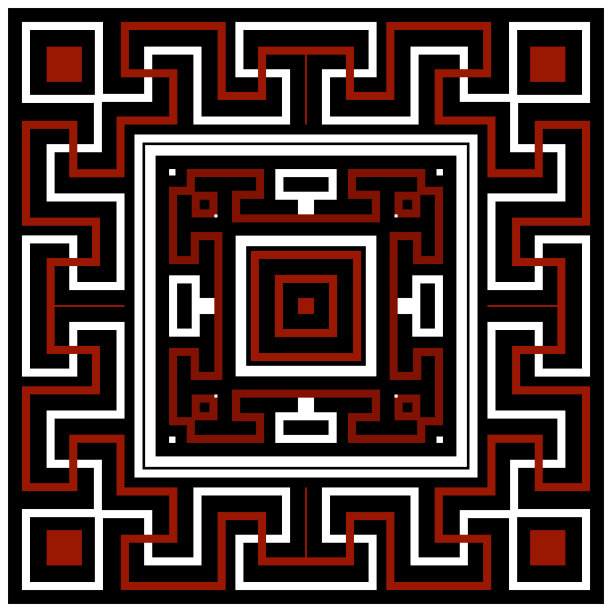 多彩的部落民族无缝图案。方形的框架,边界。向量黑，白，红背景。希腊的关键,蜿蜒。抽象几何装饰的形状，迷宫，线条。华丽的重复设计图片下载