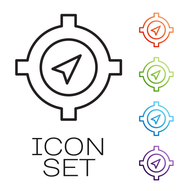 白色背景上的黑色线条指南针图标。风玫瑰导航符号。风玫瑰标志。彩色图标集。矢量图图片下载