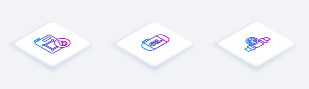 设置机油等距线筒，储油罐，金属管和阀门。白色正方形按钮。向量图片下载