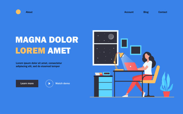 女性设计师在房间平面矢量插图工作到很晚图片下载