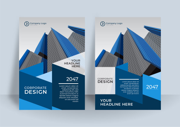 企业封面设计或宣传册模板背景商业设计。现代商业传单布局模板a4大小。现代封面设计年度报告与蓝色几何元素图片下载