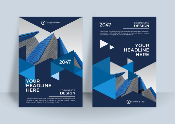 企业封面设计或宣传册模板背景商业设计。现代商业传单布局模板a4大小。现代封面设计年度报告与蓝色几何元素图片下载