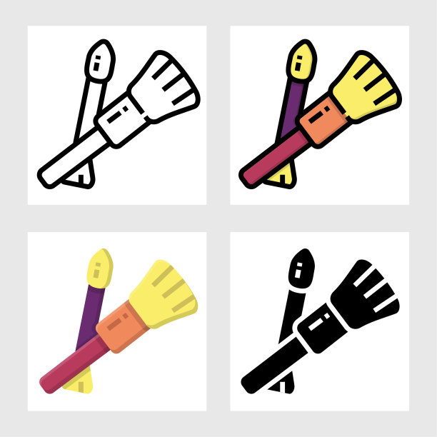 化妆笔刷图标矢量设计填充，细线，轮廓和扁平的风格。图片下载