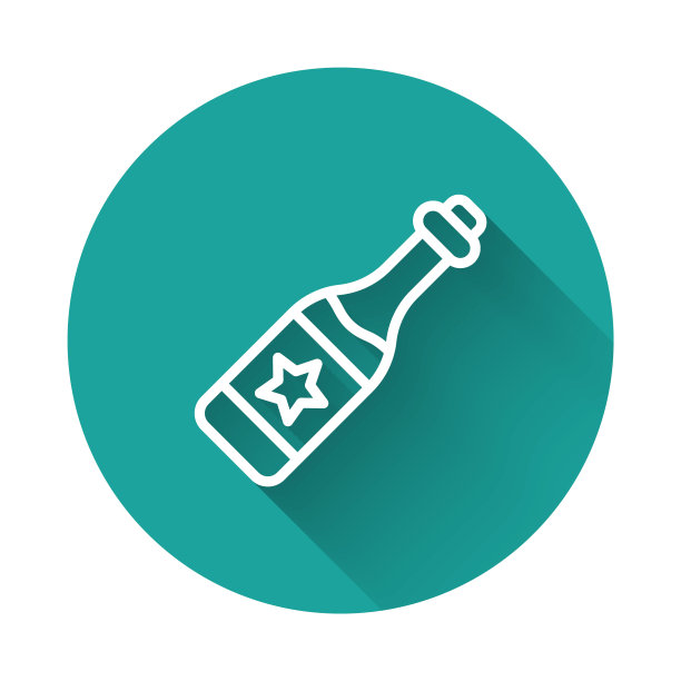 香槟酒瓶图标，圣诞新年主题绿色圆圈按钮矢量素材图片下载