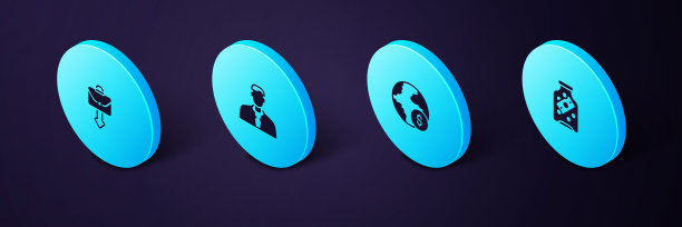 设置等距玻璃钱罐与硬币，全球经济危机，工人和公文包图标。向量图片下载