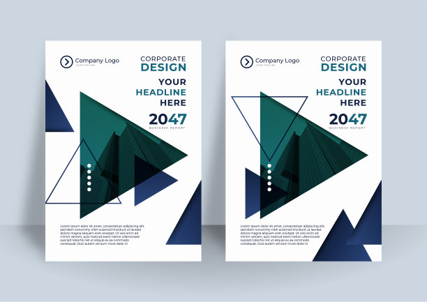 定制后台商业书籍封面设计模板。封面模板的报告在一个极简的风格与三角形的设计元素的照片图片下载